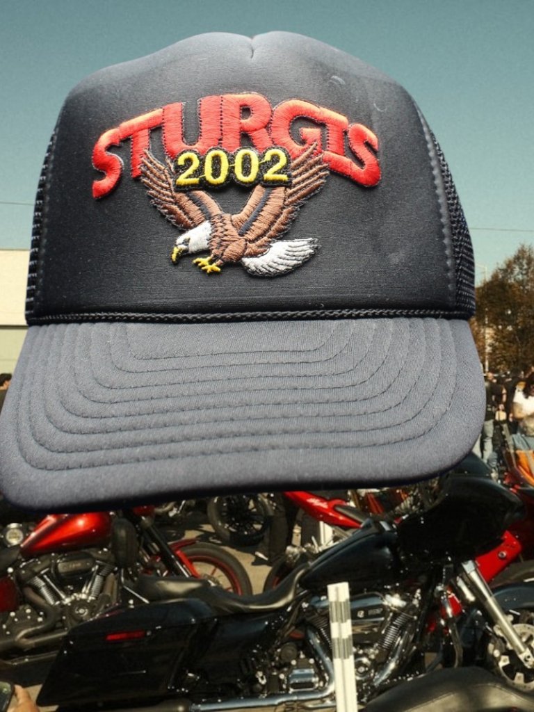 Sturgis 2002 Snapback Trucker Hat Black Rope Nissin Vintage Biker Week